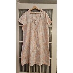 Vintage Pink K Kmart Peach Floral Snap Front Duster Housecoat Patio Dress 2X